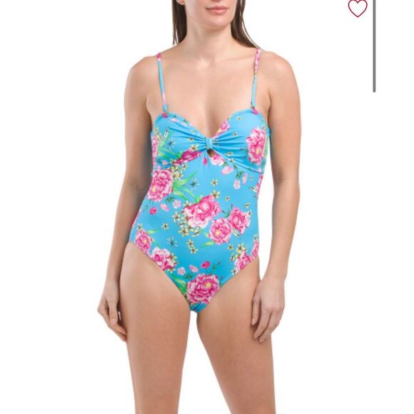 Betsy Johnson Size Medium Blue Pink Floral Faux‎ Wrap Swim Dress Bra Coquette - Picture 1 of 7
